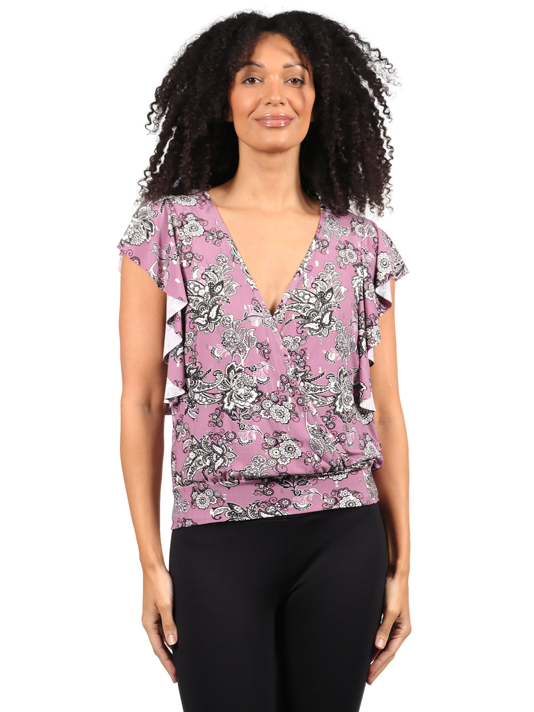 Blusa Cuello Cruzado, Manga Olán, Estampado