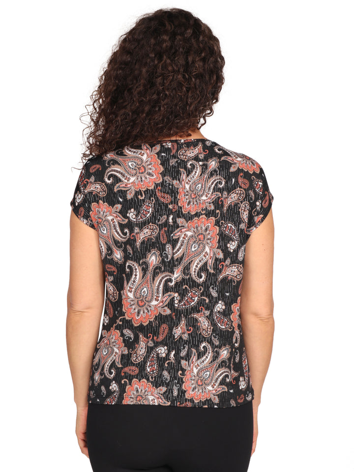 Blusa Cuello en V, Sin Manga, Estampada