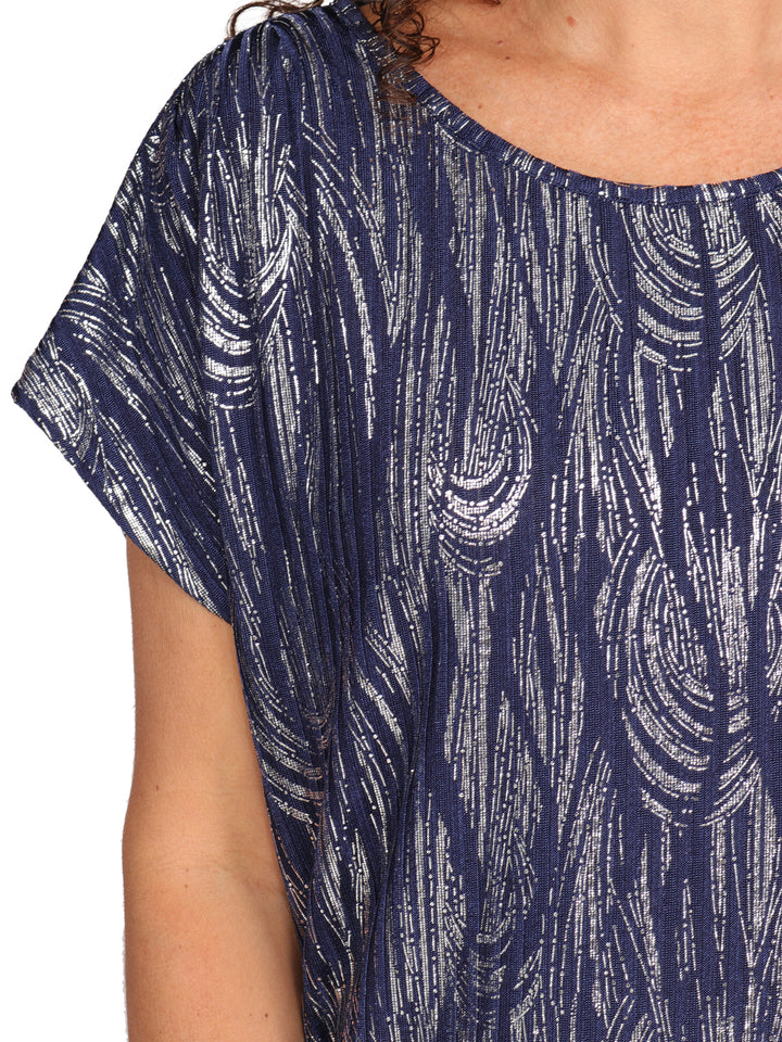 Blusa Cuello Redondo, Manga Corta, Estampada con Brillos