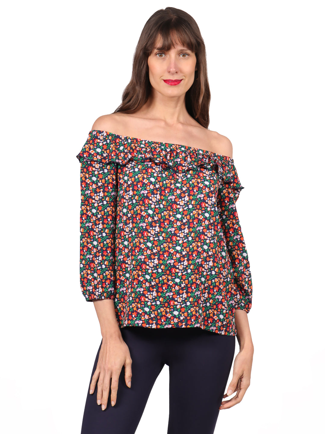 Blusa Cuello Ojal ,Manga Larga , Estampada