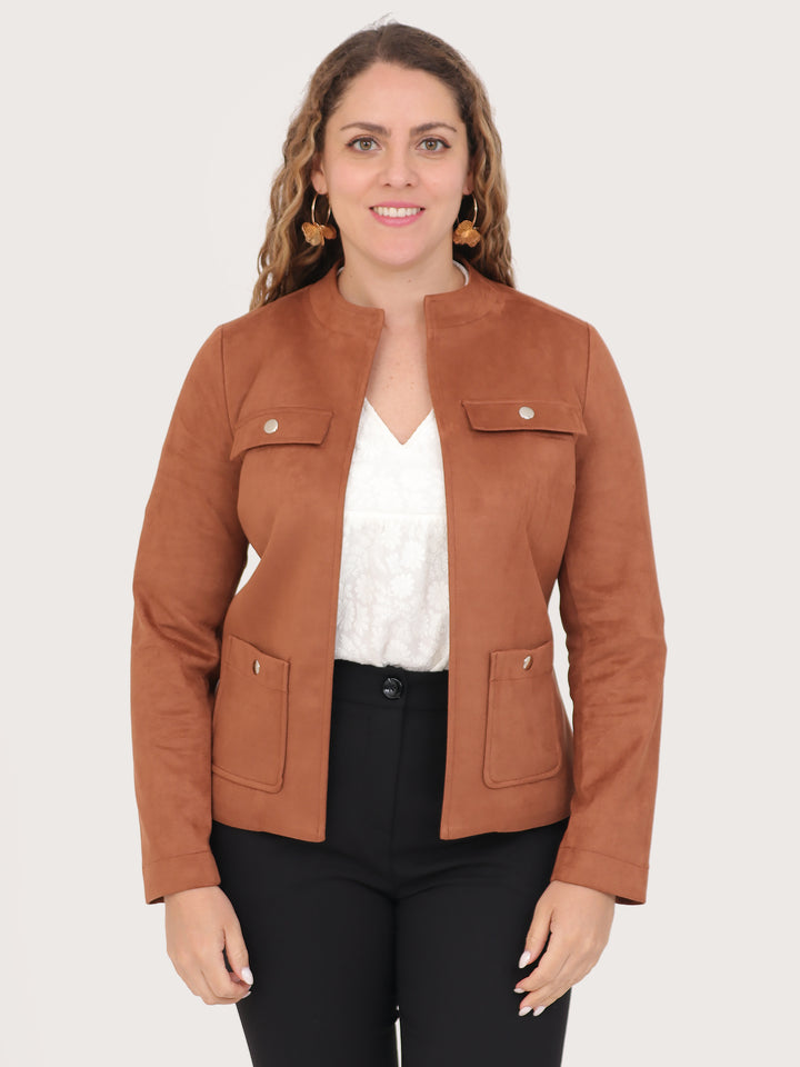 Chamarra Cuello Mao y Bolsillos con Broche