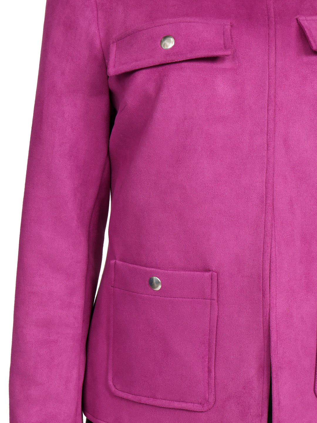 Chamarra Fucsia con Cuello Mao y Bolsillos con Broche