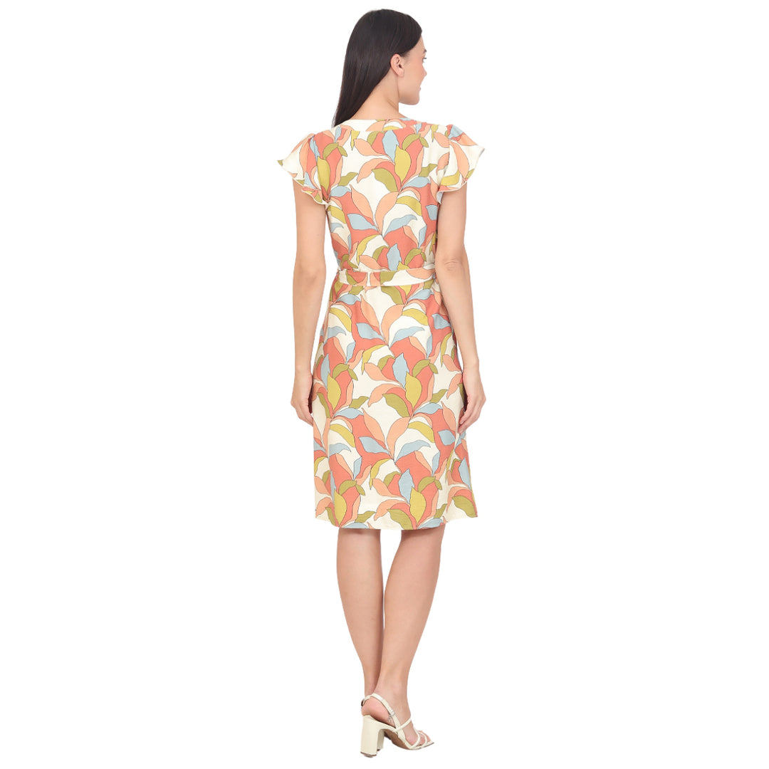 Vestido Cuello, Amarre en la Cintura, Estampada