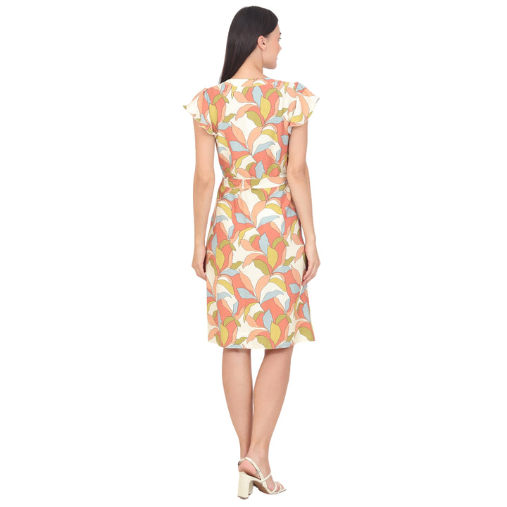 Vestido Cuello, Amarre en la Cintura, Estampada