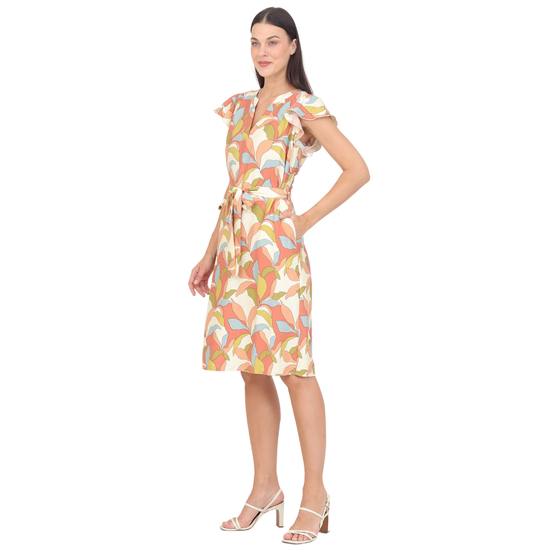 Vestido Cuello, Amarre en la Cintura, Estampada
