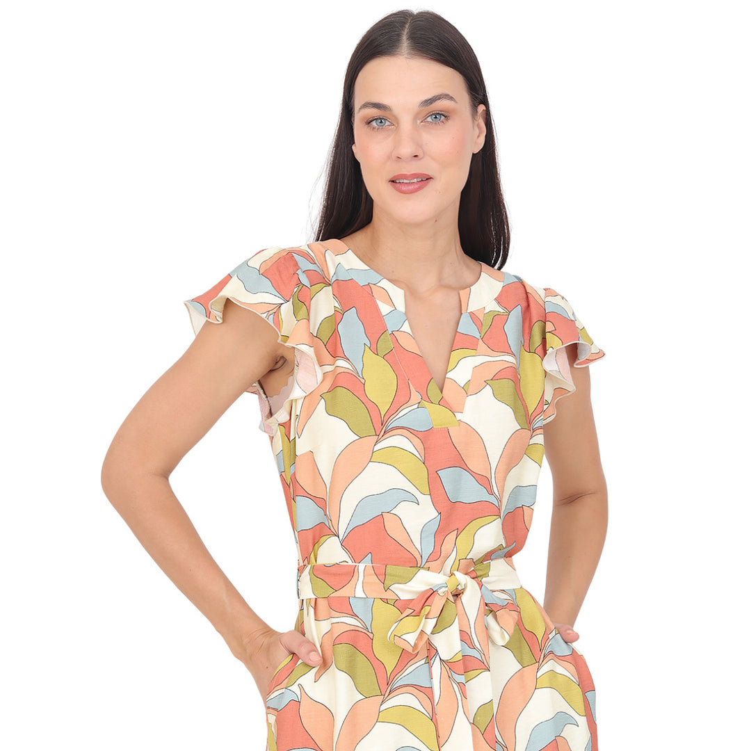 Vestido Cuello, Amarre en la Cintura, Estampada