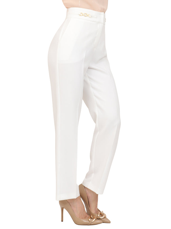 Pantalón Recto, Liso con Aplicación en la cintura