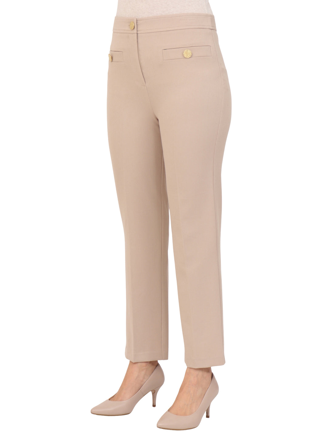 Pantalón Recto, Liso, Bolsas Al Frente