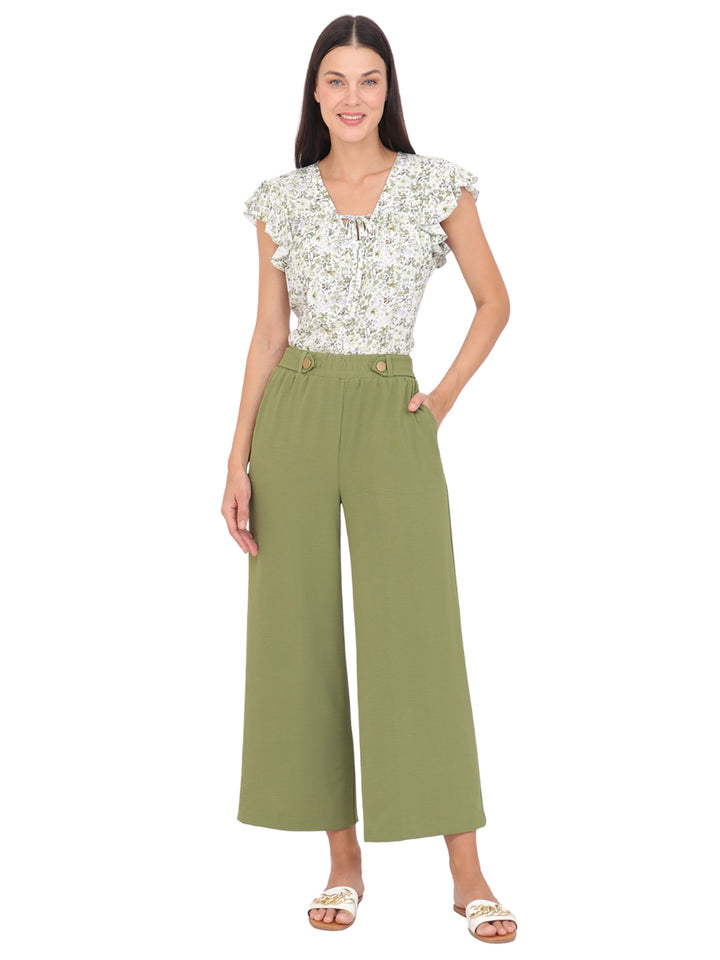 Pantalón Recto, Liso, Botones al Frente