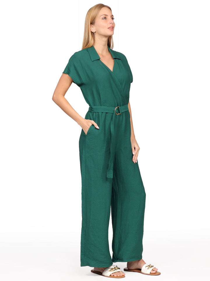 Jumpsuit, manga corta, cuello Camisero, Cruzado