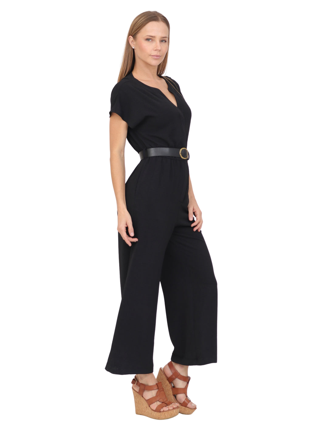 Jumpsuit Cuello En V, Manga Corta