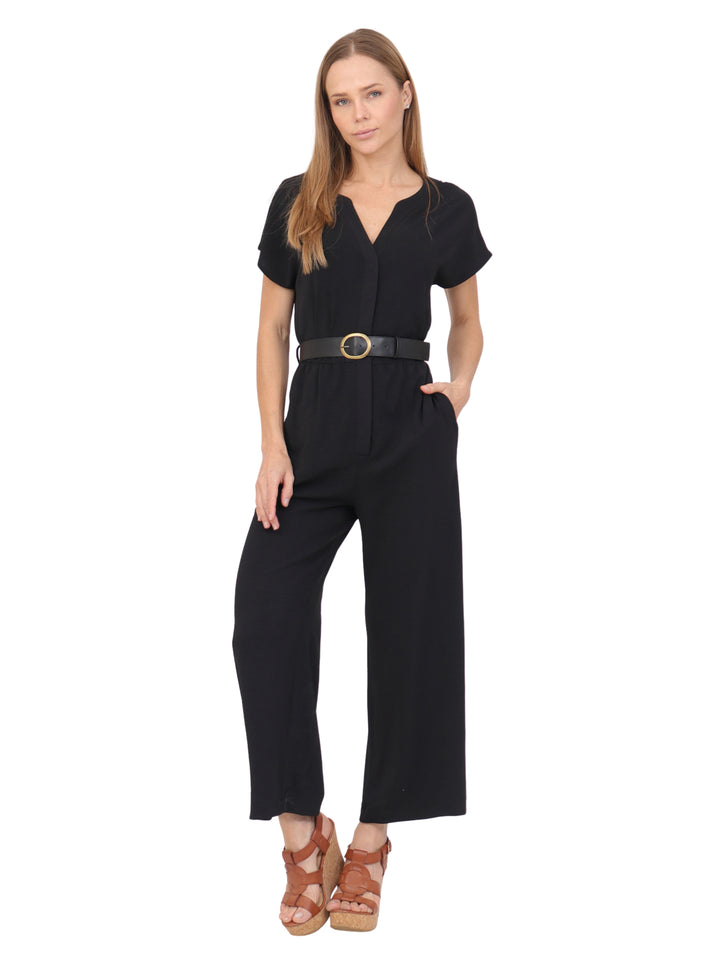 Jumpsuit Cuello En V, Manga Corta