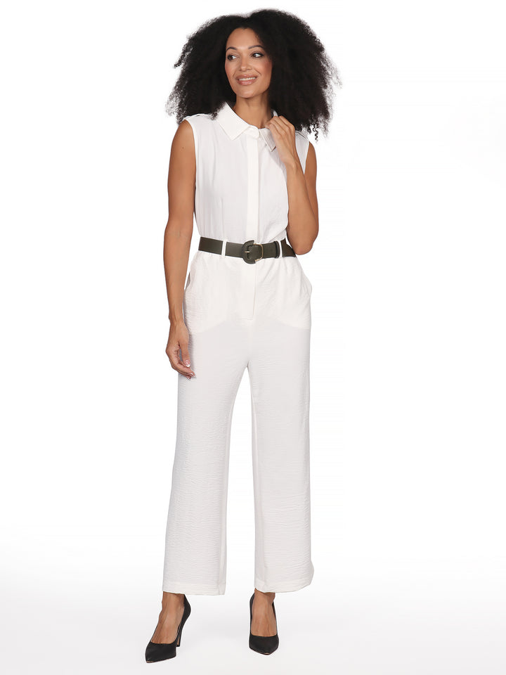 Jumpsuit, Cuello Camisero,  Cinturon, Sin Manga , Liso