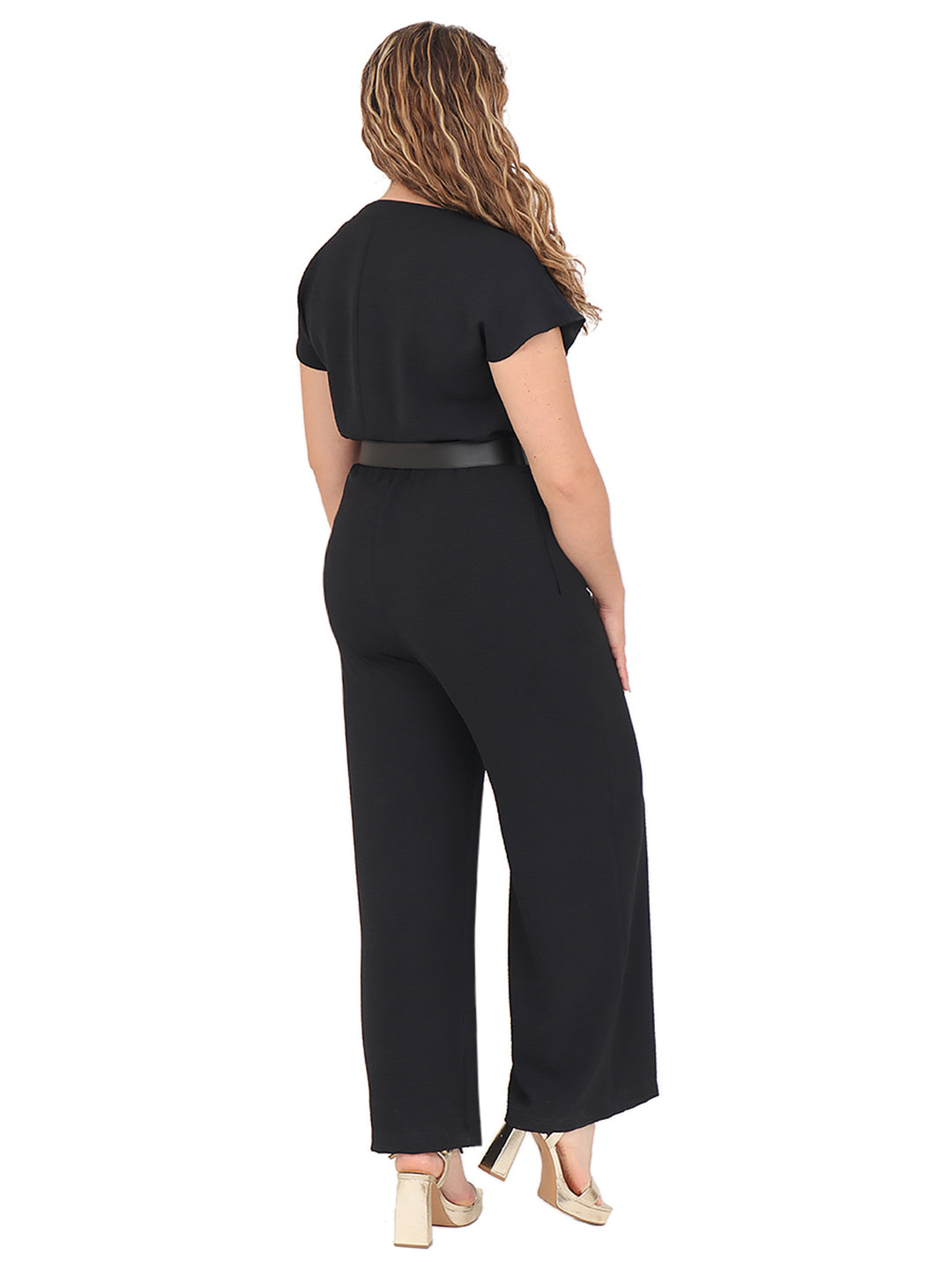 Jumpsuit, manga corta, cuello V