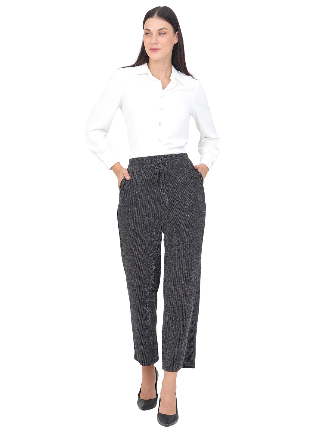 Pantalón Recto,  Resorte, Amarre al frente, Brillos