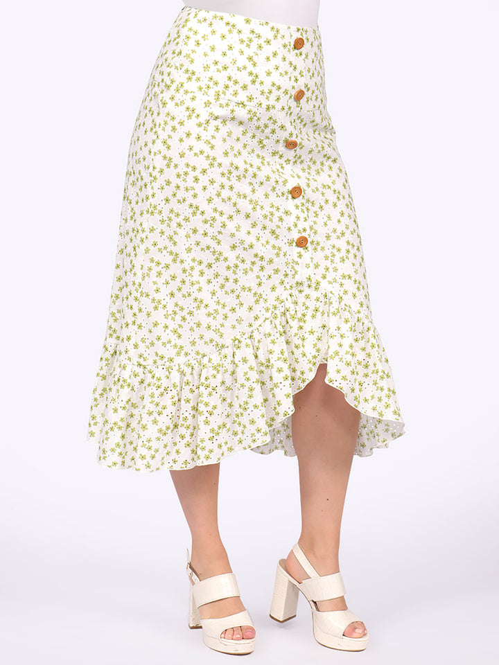 Falda Línea A, Campesina, Algodón Bordado