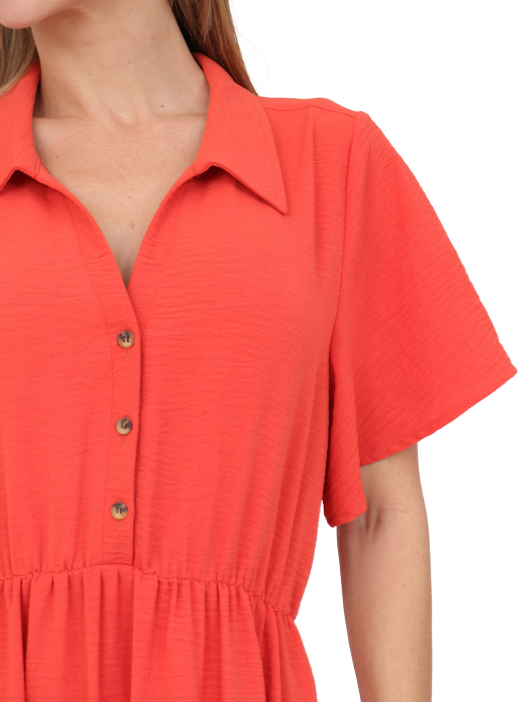 Vestido  Cuello Camisero, Manga Corta,Largo, Liso