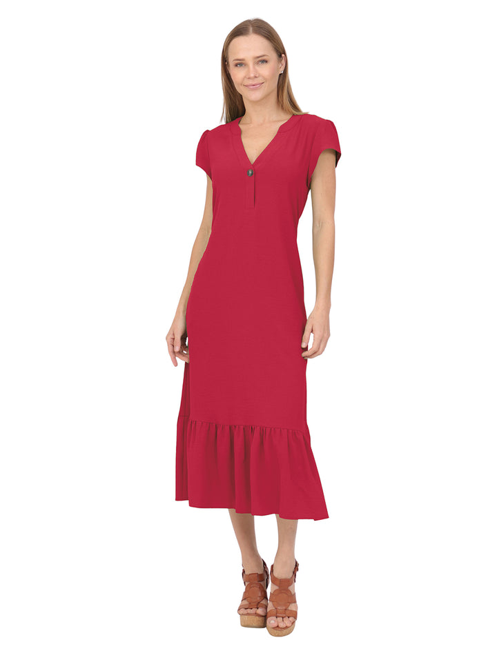 Vestido  Cuello V, Manga Olán,Largo, Liso