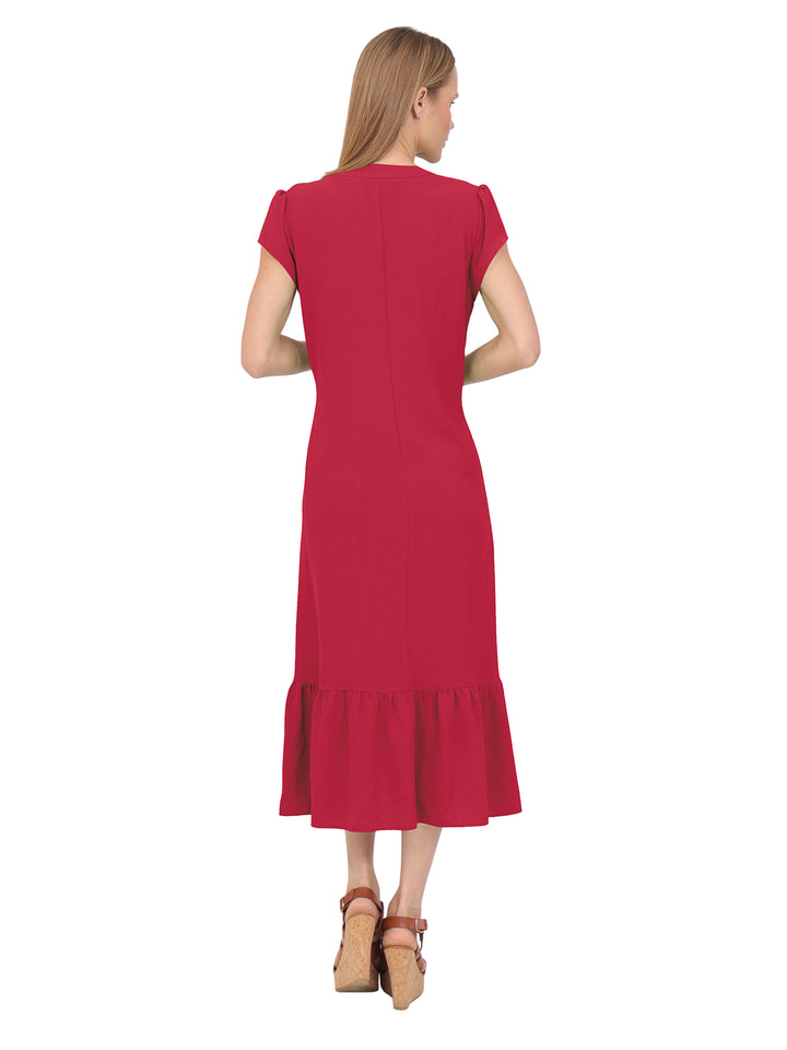 Vestido  Cuello V, Manga Olán,Largo, Liso