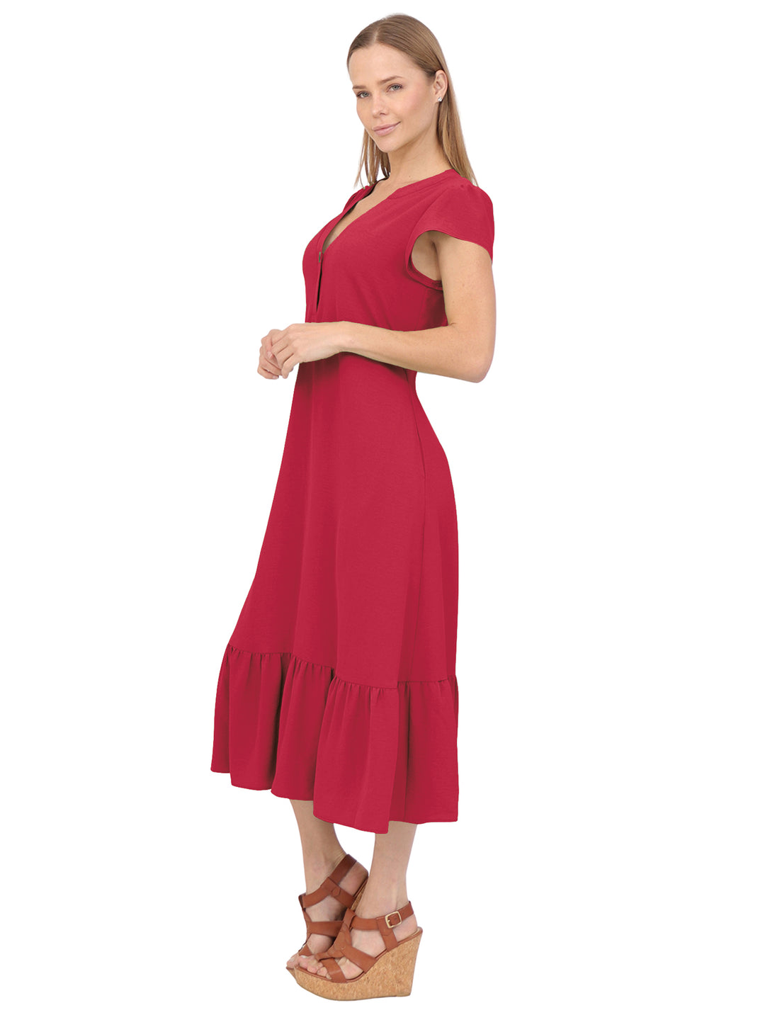 Vestido  Cuello V, Manga Olán,Largo, Liso