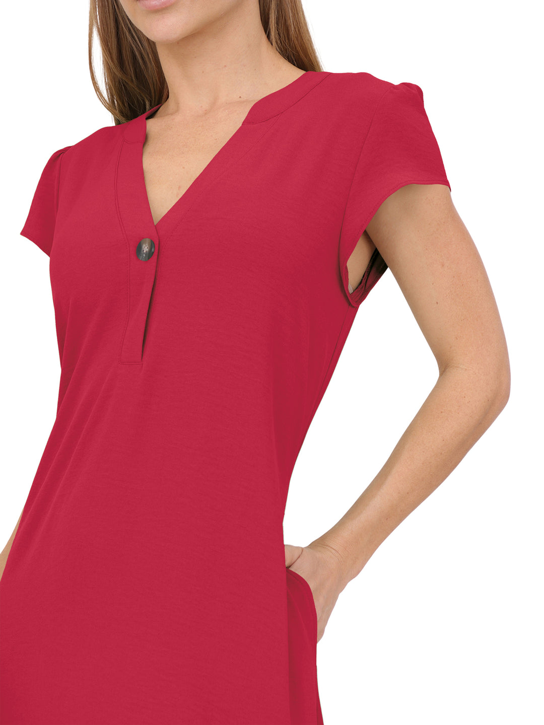 Vestido  Cuello V, Manga Olán,Largo, Liso