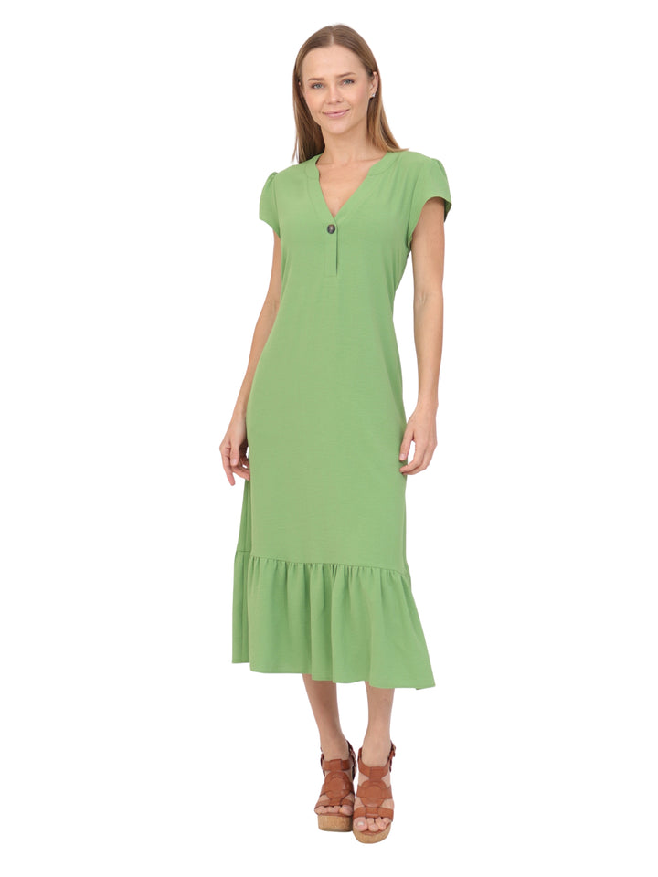 Vestido  Cuello V, Manga Olán,Largo, Liso