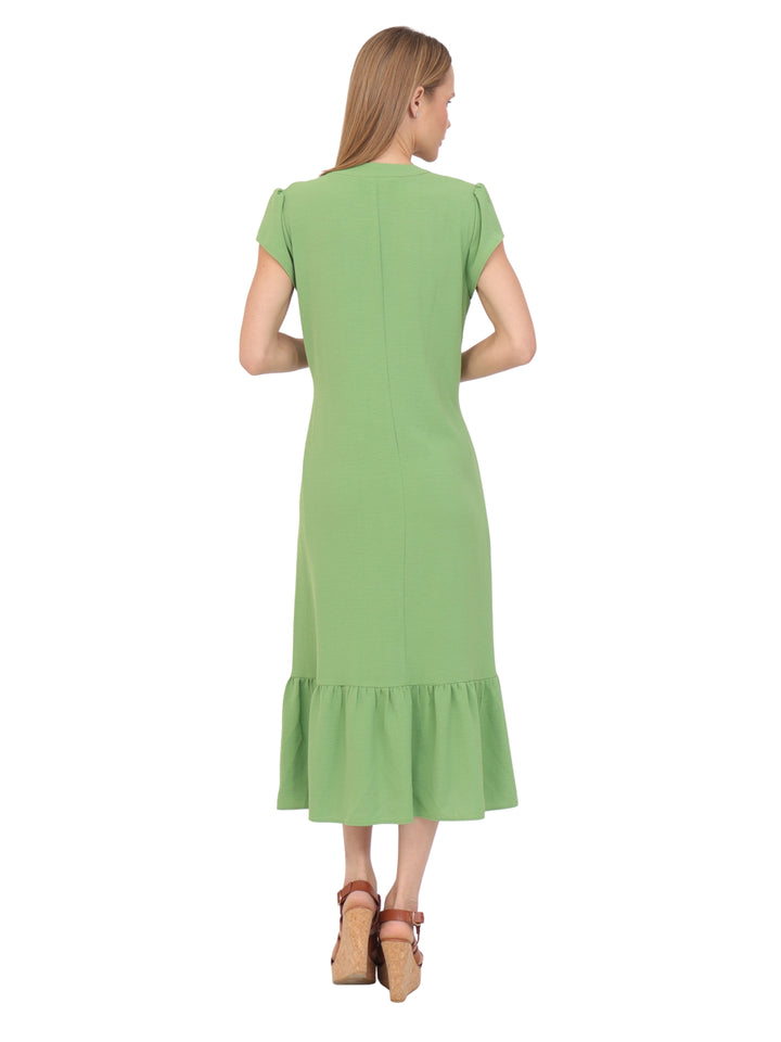 Vestido  Cuello V, Manga Olán,Largo, Liso