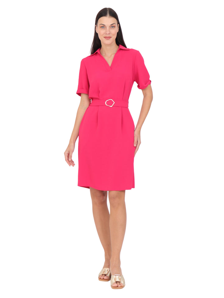 Vestido  Cuello Camisero, Manga Corta, Liso