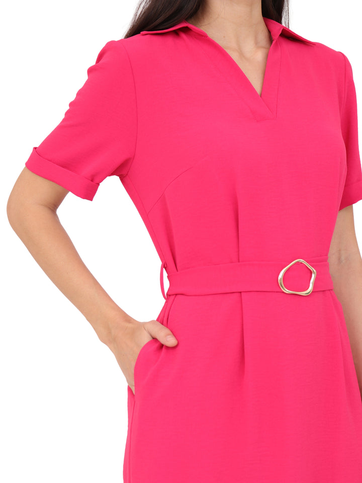 Vestido  Cuello Camisero, Manga Corta, Liso