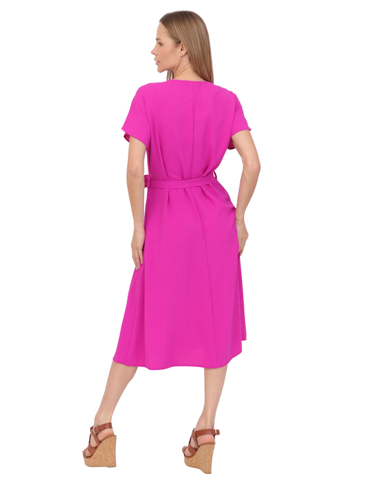 Vestido  Cuello V, Manga Corta, Liso, Botones al Frenrte