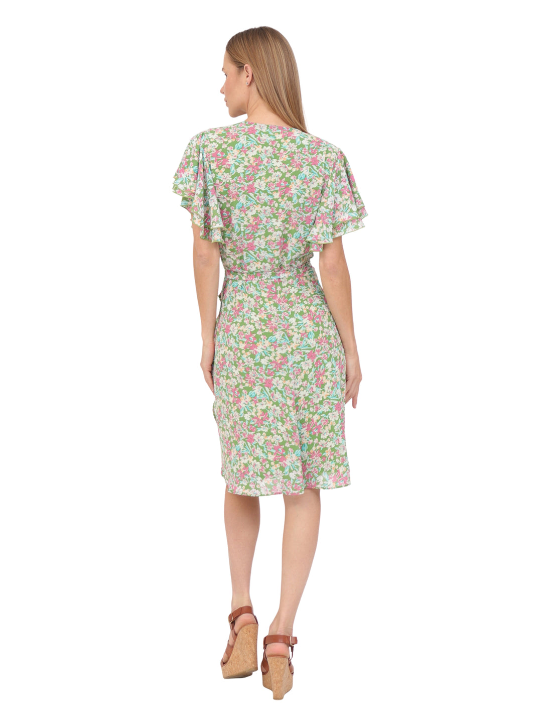 Vestido  Cuello V, Cruzado, Asimétrico, Con Amarre en la Cintura , Estampado