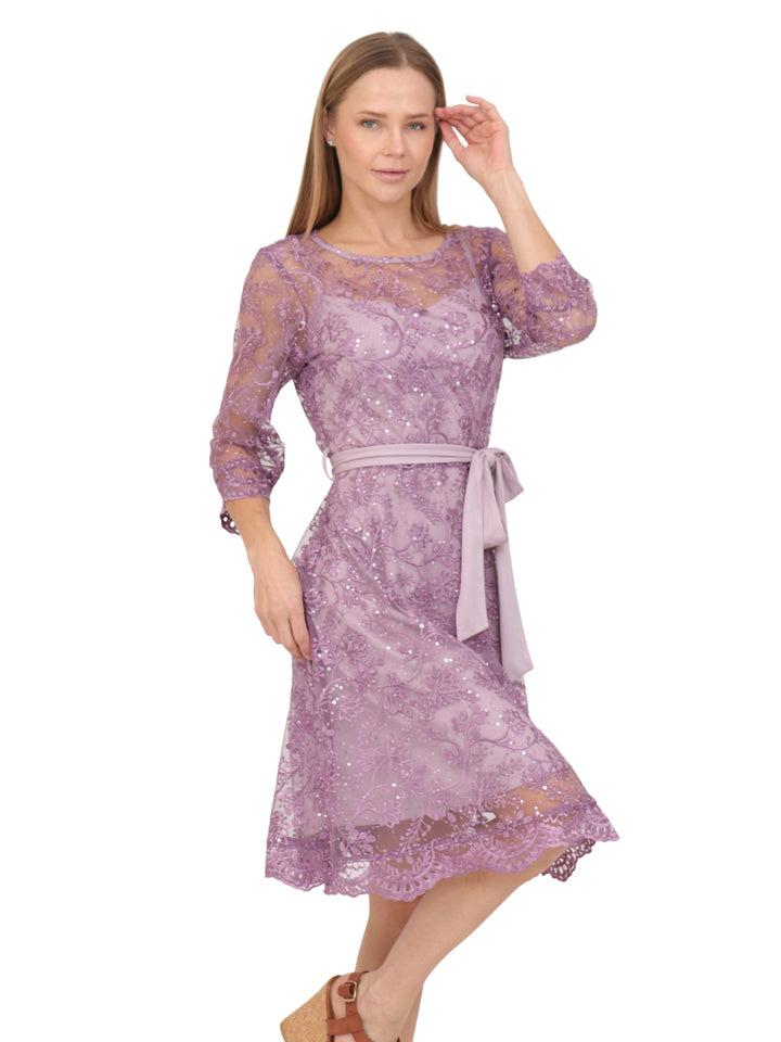 Vestido  Cuello Redondo, Manga 3/4, Bordado