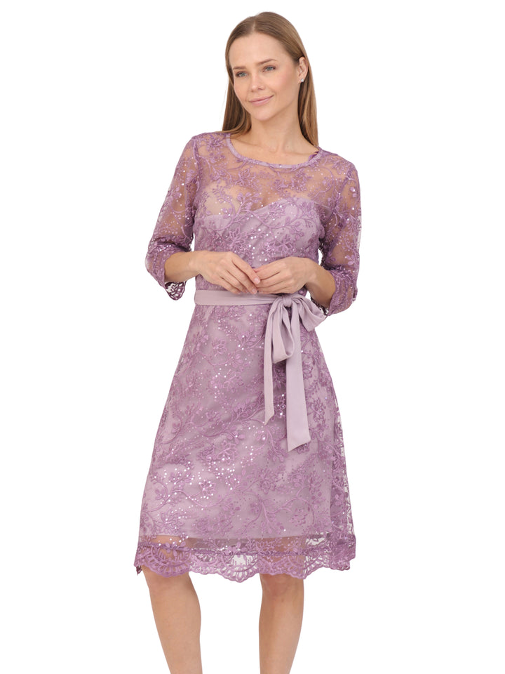 Vestido  Cuello Redondo, Manga 3/4, Bordado