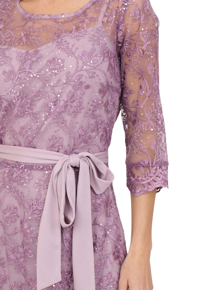 Vestido  Cuello Redondo, Manga 3/4, Bordado