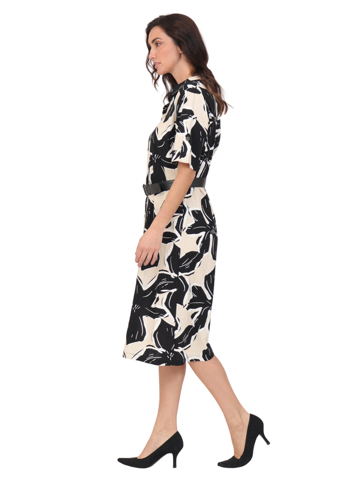 Vestido  Cuello Camisero, Manga Corta,Largo, Estampado