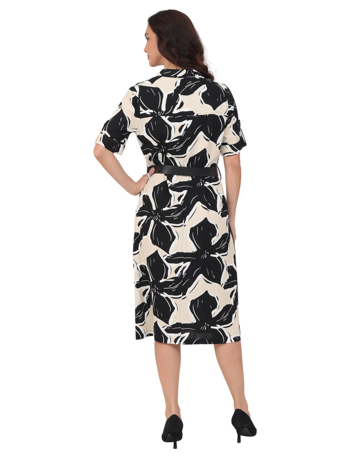 Vestido  Cuello Camisero, Manga Corta,Largo, Estampado