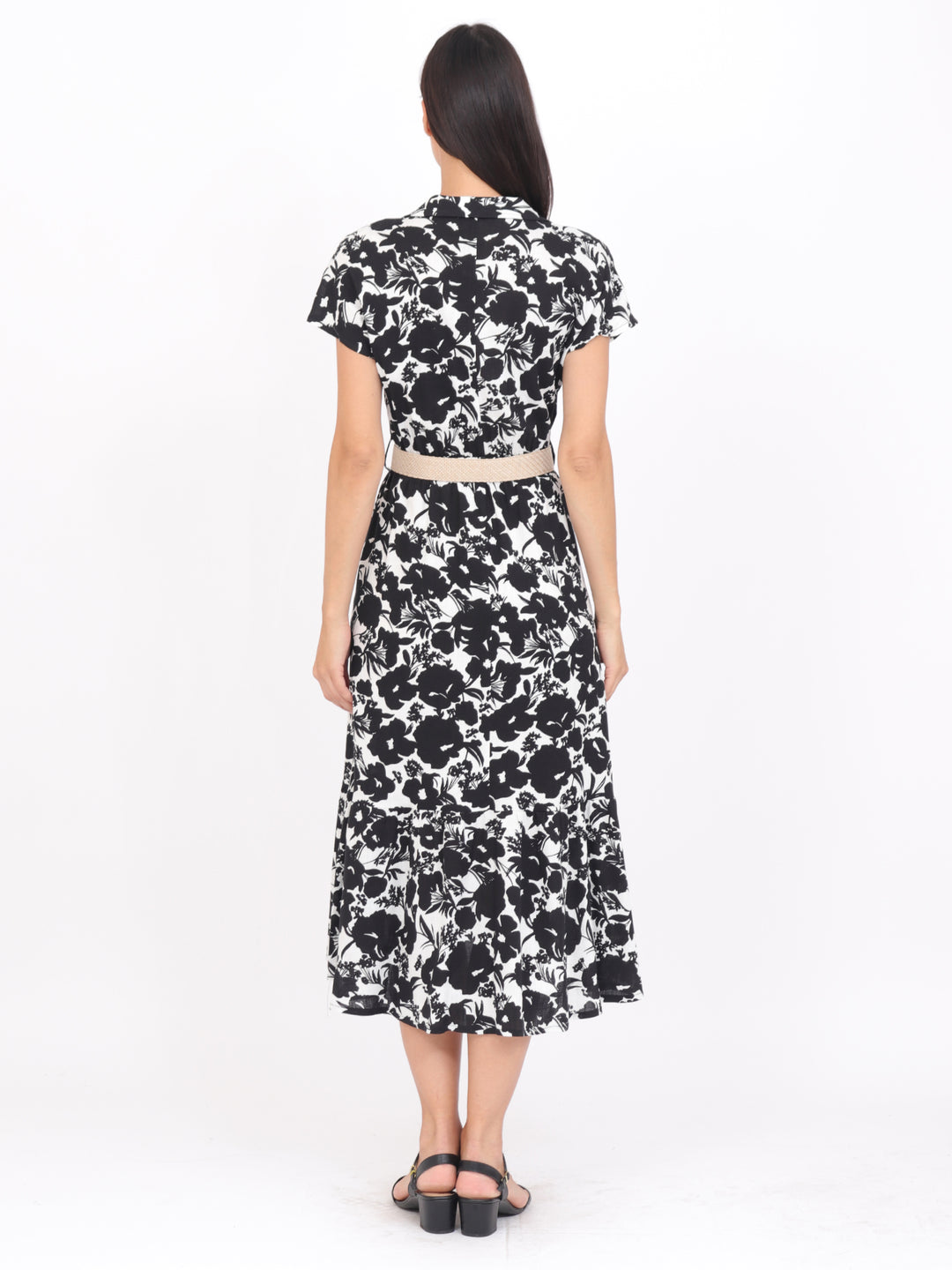 Vestido  Cuello V, Manga Corta,Largo, Estampado