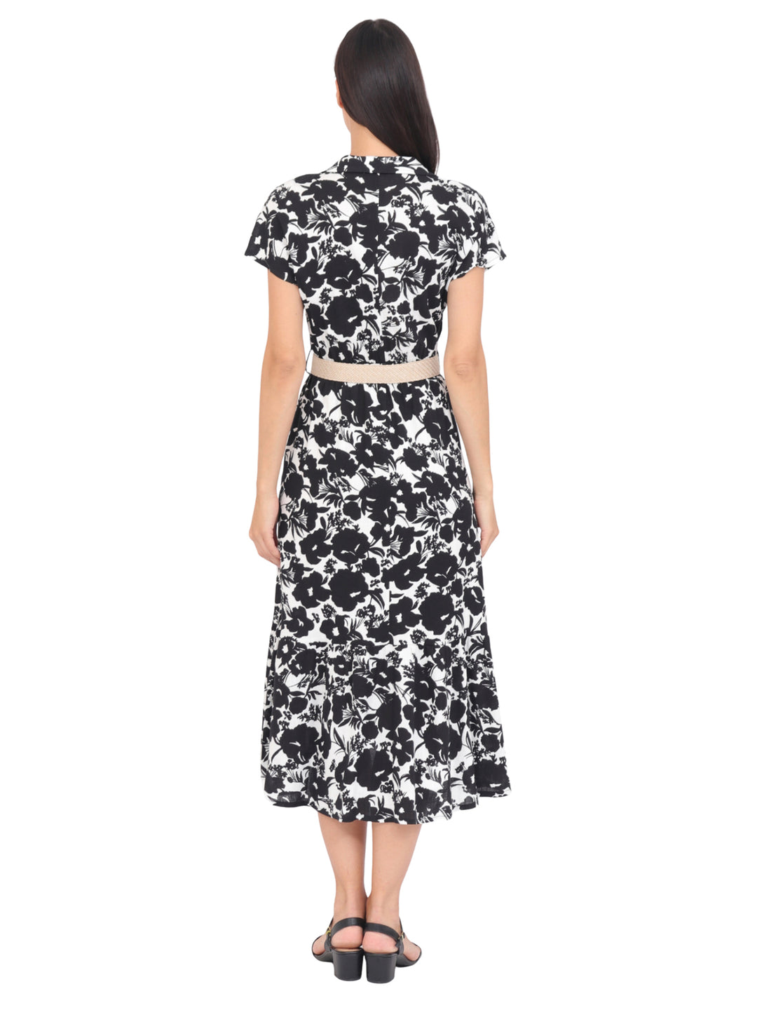 Vestido  Cuello V, Manga Corta,Largo, Estampado