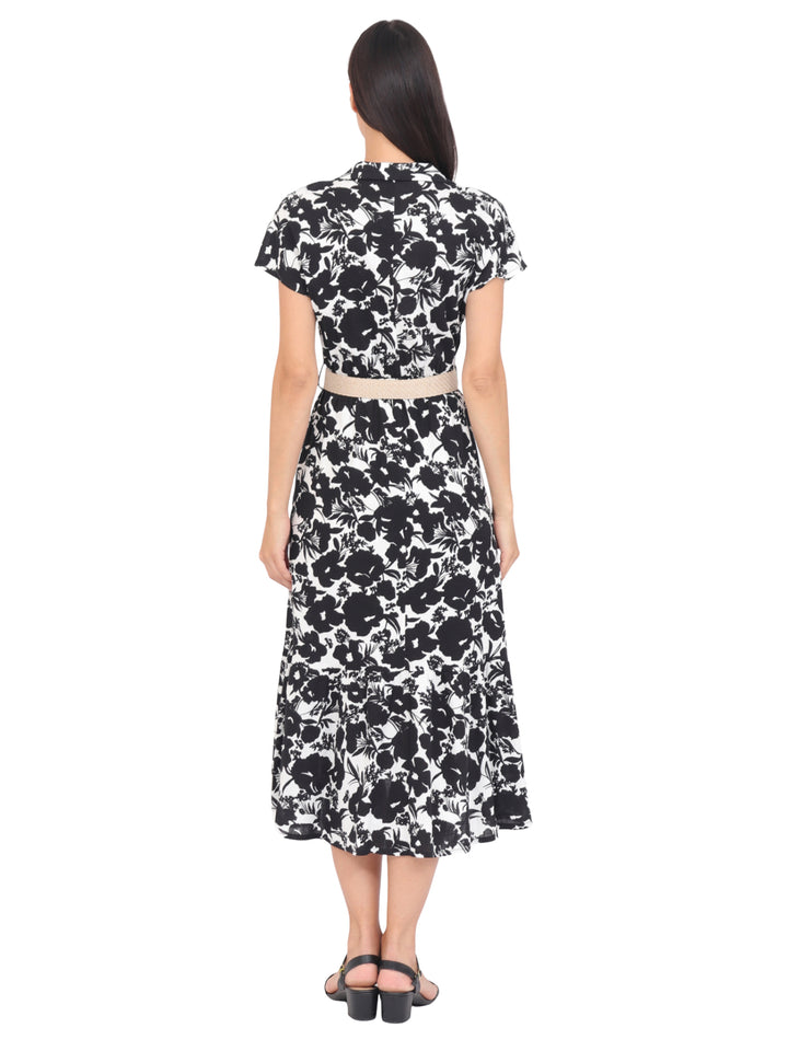 Vestido  Cuello V, Manga Corta,Largo, Estampado