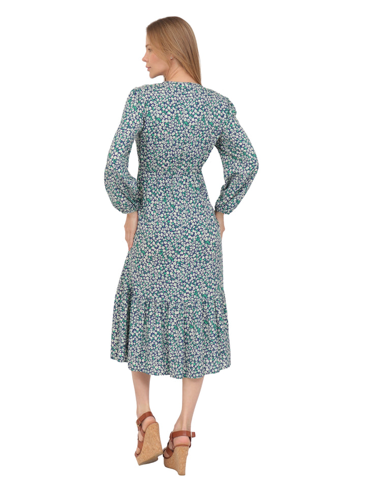 Vestido  Cuello V, Manga Larga,Largo,  Estampado