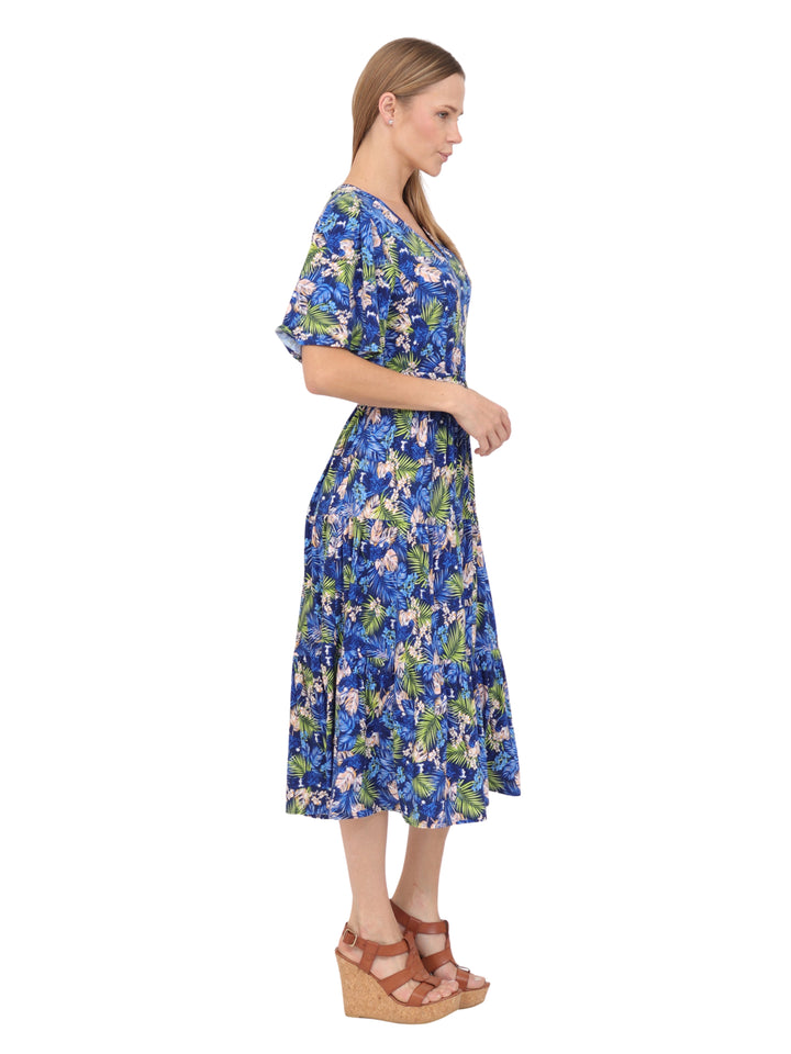 Vestido  Cuello V, Manga Olán, Largo,  Estampado