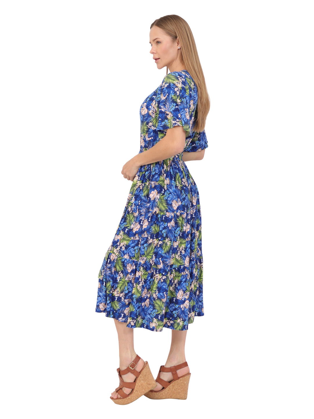 Vestido  Cuello V, Manga Olán, Largo,  Estampado