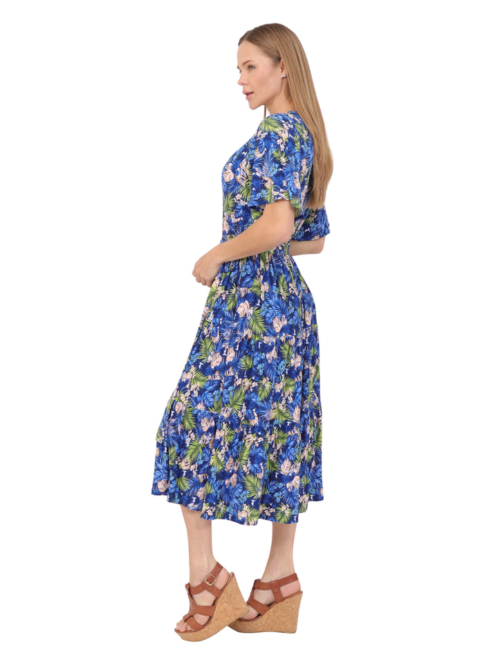 Vestido  Cuello V, Manga Olán, Largo,  Estampado