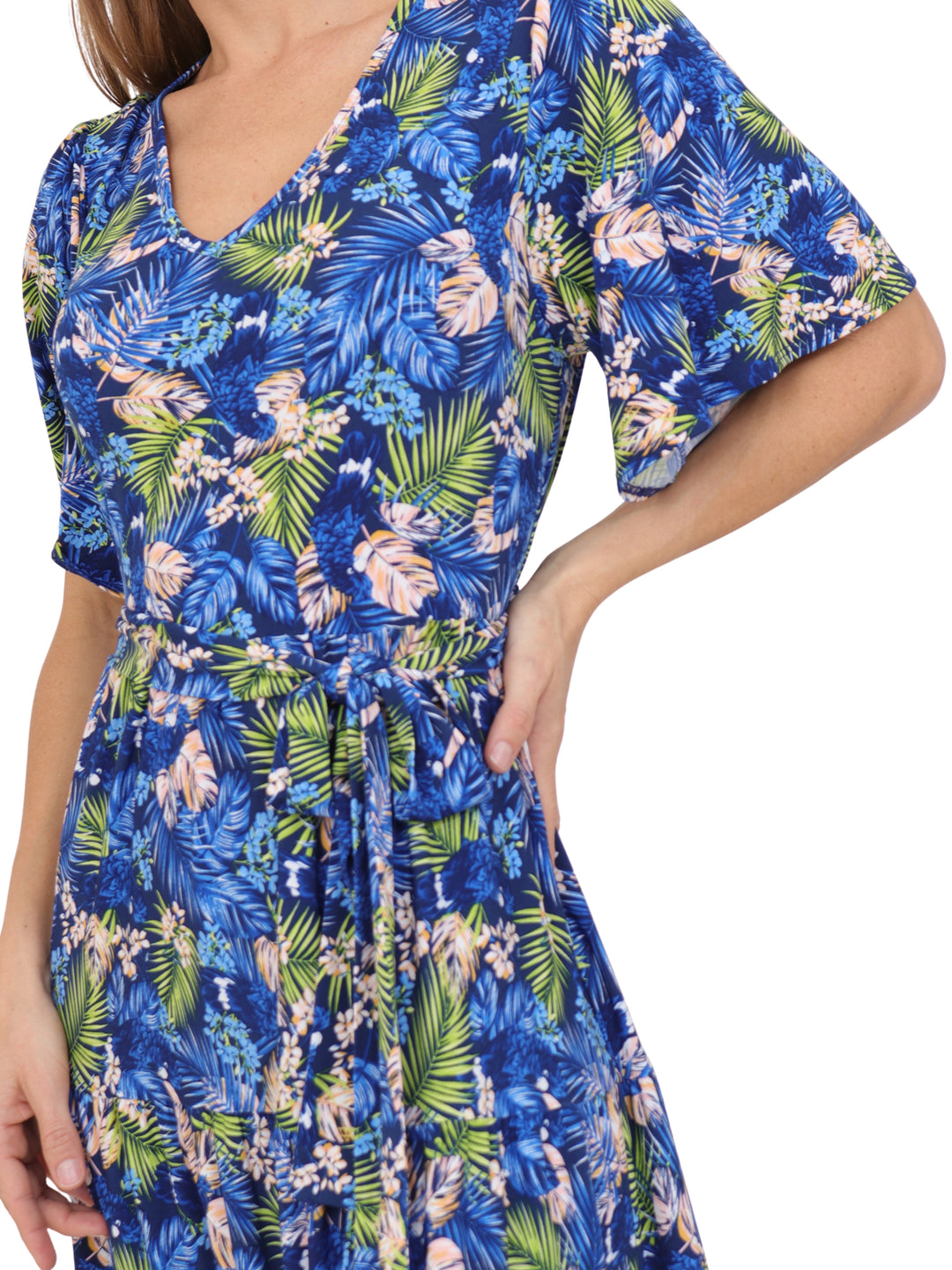 Vestido  Cuello V, Manga Olán, Largo,  Estampado