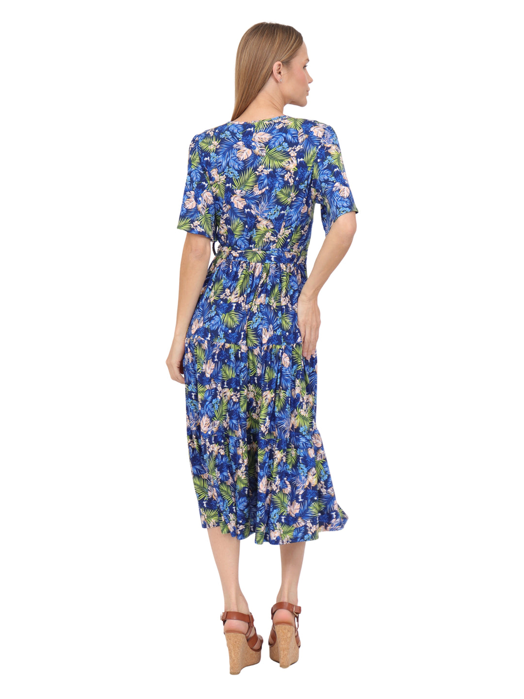 Vestido  Cuello V, Manga Olán, Largo,  Estampado