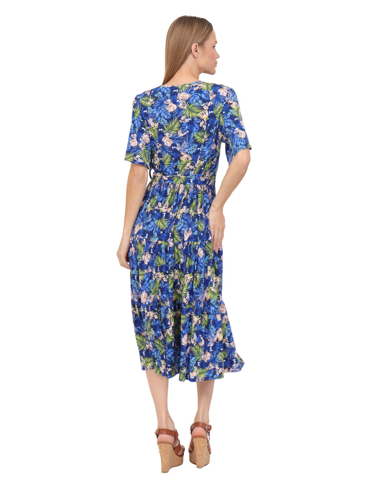 Vestido  Cuello V, Manga Olán, Largo,  Estampado