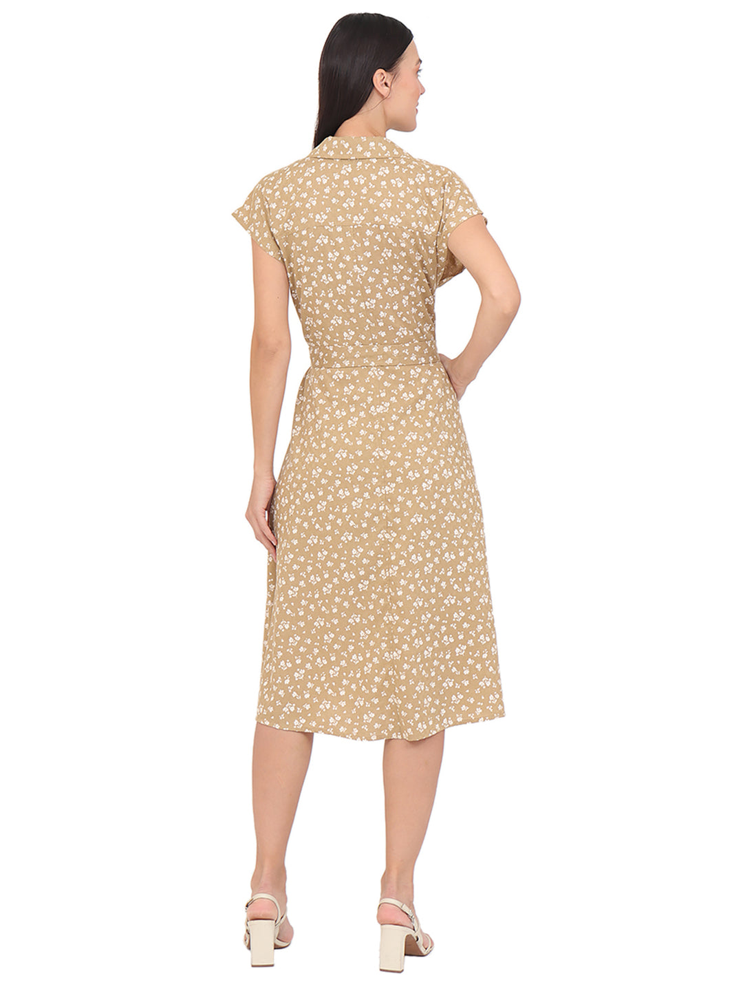 Vestido  Cuello Camisero, Manga Corta, Recto, Estampado