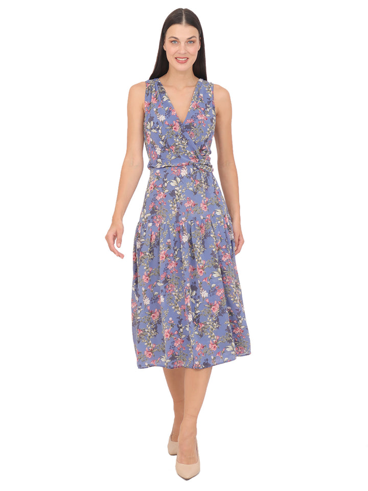 Vestido  Cuello V, Tirante Ancho, Estampado