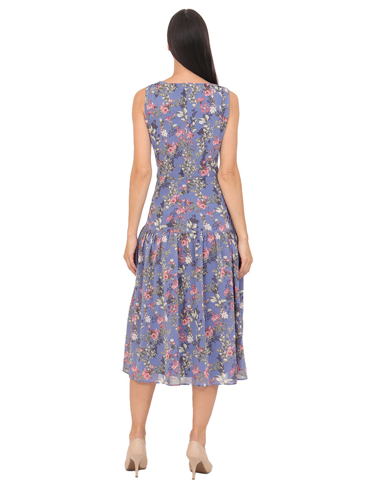 Vestido  Cuello V, Tirante Ancho, Estampado