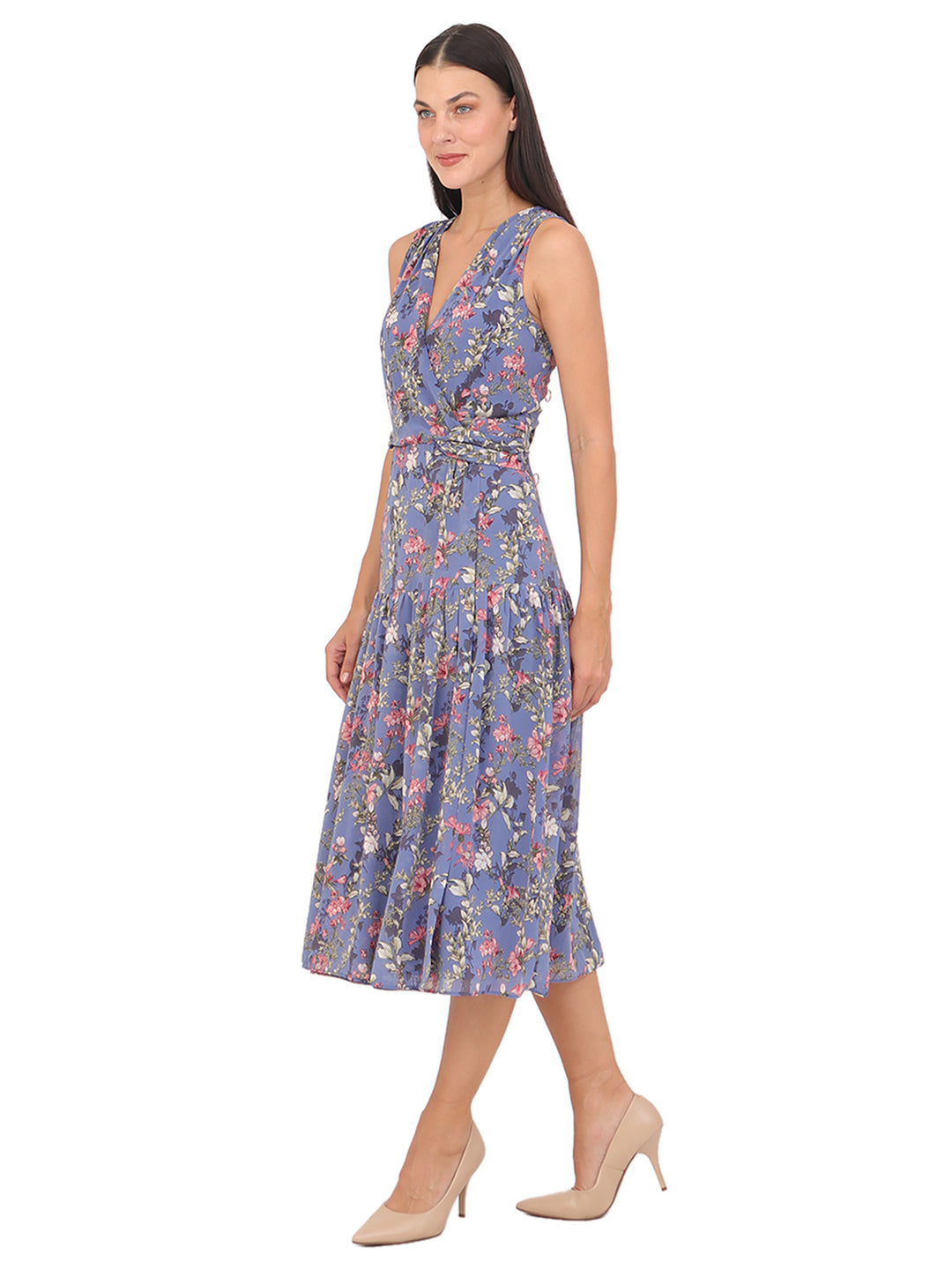 Vestido  Cuello V, Tirante Ancho, Estampado